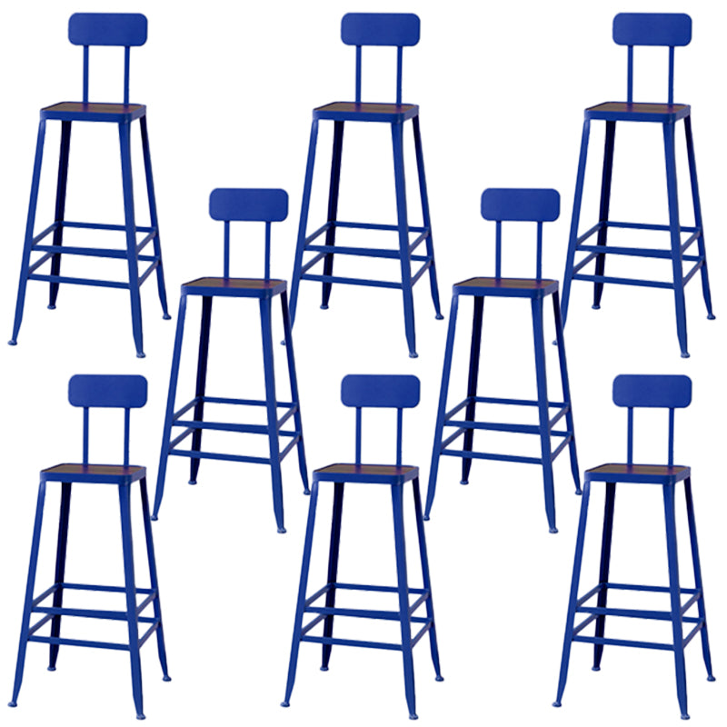 Modern Armless Backrest Counter Stool Iron Cafe Bar Stool with Wooden Seat and Pedal