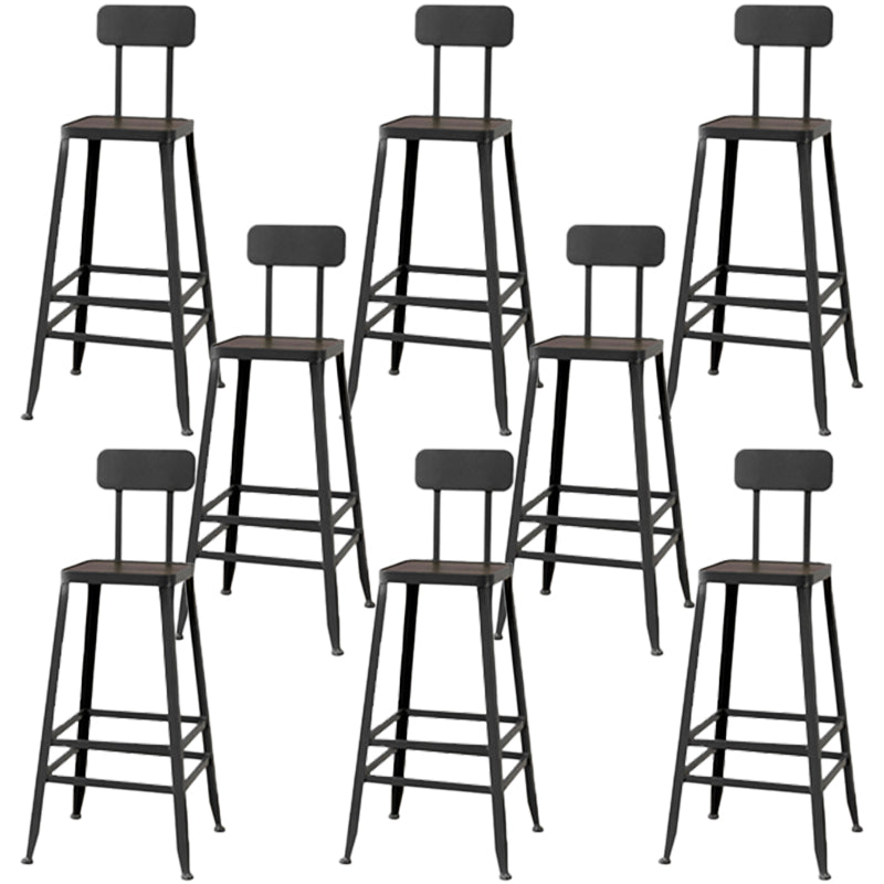 Modern Armless Backrest Counter Stool Iron Cafe Bar Stool with Wooden Seat and Pedal