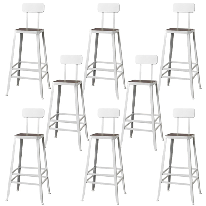 Modern Armless Backrest Counter Stool Iron Cafe Bar Stool with Wooden Seat and Pedal