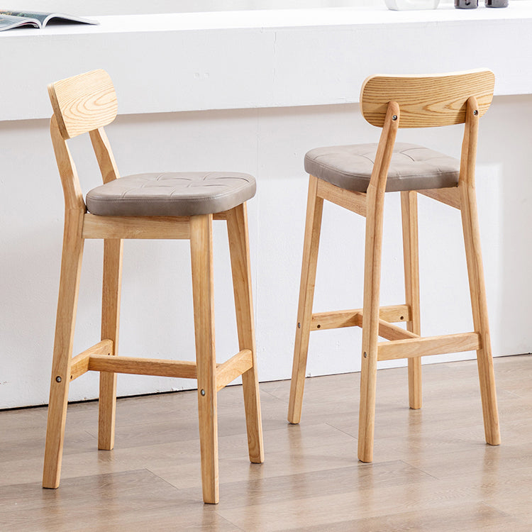 Modern Armless Backrest Counter Stool Oak Wood Cafe Bar Stool with Cushion and Pedal