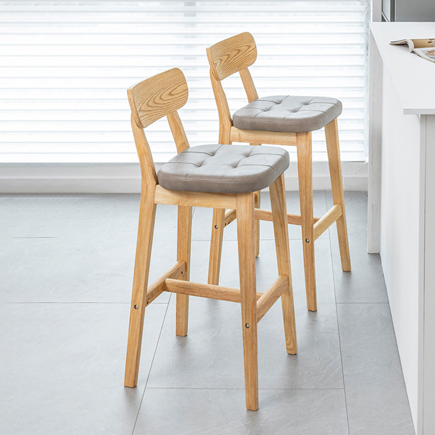 Modern Armless Backrest Counter Stool Oak Wood Cafe Bar Stool with Cushion and Pedal