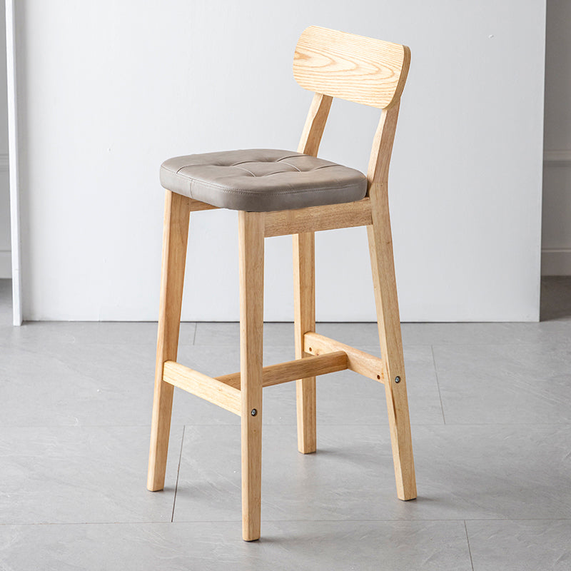 Modern Armless Backrest Counter Stool Oak Wood Cafe Bar Stool with Cushion and Pedal