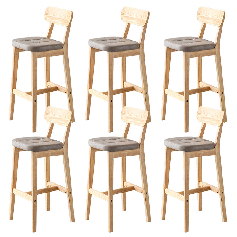 Modern Armless Backrest Counter Stool Oak Wood Cafe Bar Stool with Cushion and Pedal