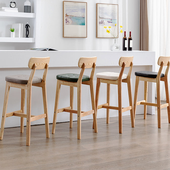 Modern Armless Backrest Counter Stool Oak Wood Cafe Bar Stool with Cushion and Pedal