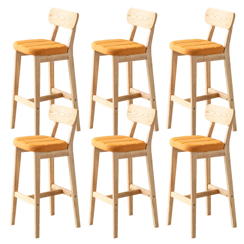 Modern Armless Backrest Counter Stool Oak Wood Cafe Bar Stool with Cushion and Pedal