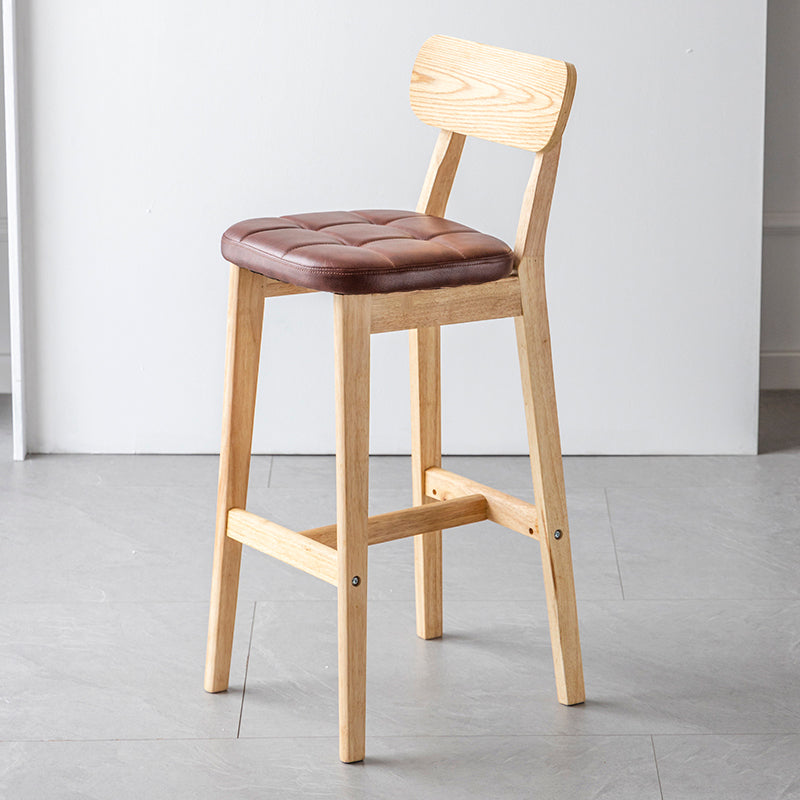 Modern Armless Backrest Counter Stool Oak Wood Cafe Bar Stool with Cushion and Pedal