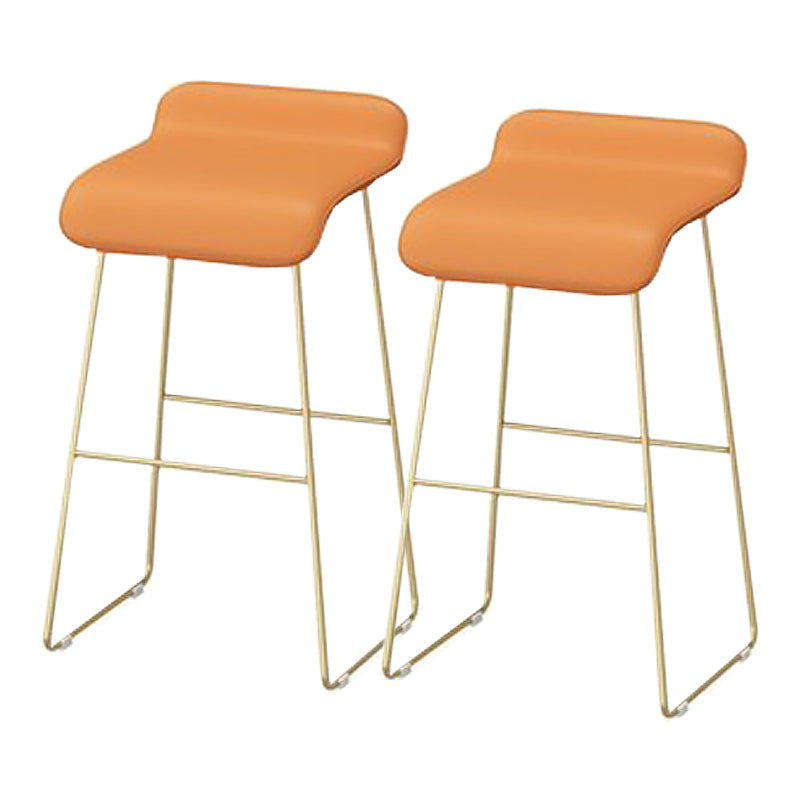 Faux Leather Bar Stool Modern Bar Height Armless Stool with Gold Base Orange 2 Piece Set Clearhalo 'Bar Furniture' 'Bar Stools' 'bar_stools' 'furn' 'furn_bar_stools' 'Furniture' 'Kitchen & Dining Furniture' 7016298