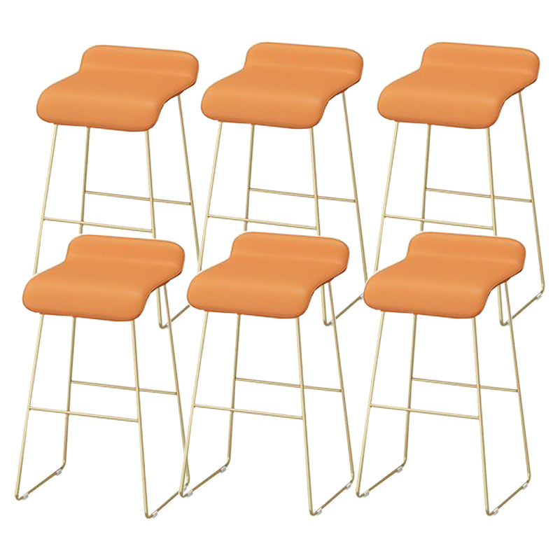 Faux Leather Bar Stool Modern Bar Height Armless Stool with Gold Base Orange 6 Piece Set Clearhalo 'Bar Furniture' 'Bar Stools' 'bar_stools' 'furn' 'furn_bar_stools' 'Furniture' 'Kitchen & Dining Furniture' 7016302