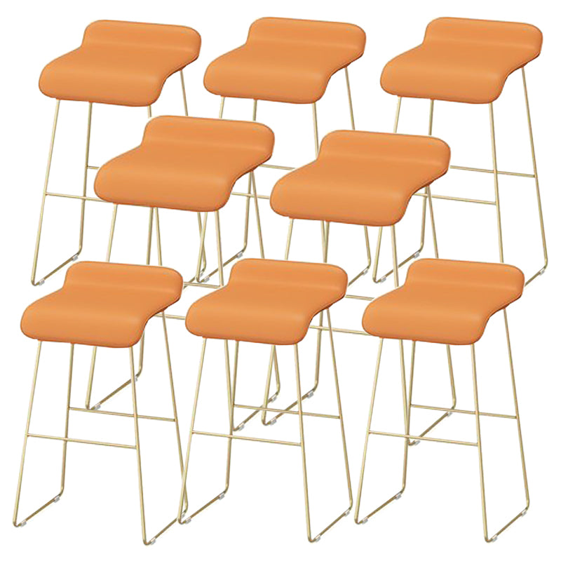 Faux Leather Bar Stool Modern Bar Height Armless Stool with Gold Base Orange 8 Piece Set Clearhalo 'Bar Furniture' 'Bar Stools' 'bar_stools' 'furn' 'furn_bar_stools' 'Furniture' 'Kitchen & Dining Furniture' 7016303