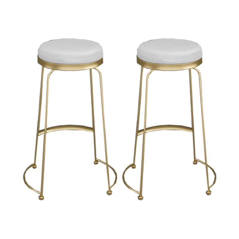 Armless Dining Stools Glam Upholstered Bar Stools with Metal Base White-Gold 2 Piece Set Clearhalo 'Bar Furniture' 'Bar Stools' 'bar_stools' 'furn' 'furn_bar_stools' 'Furniture' 'Kitchen & Dining Furniture' 7016541