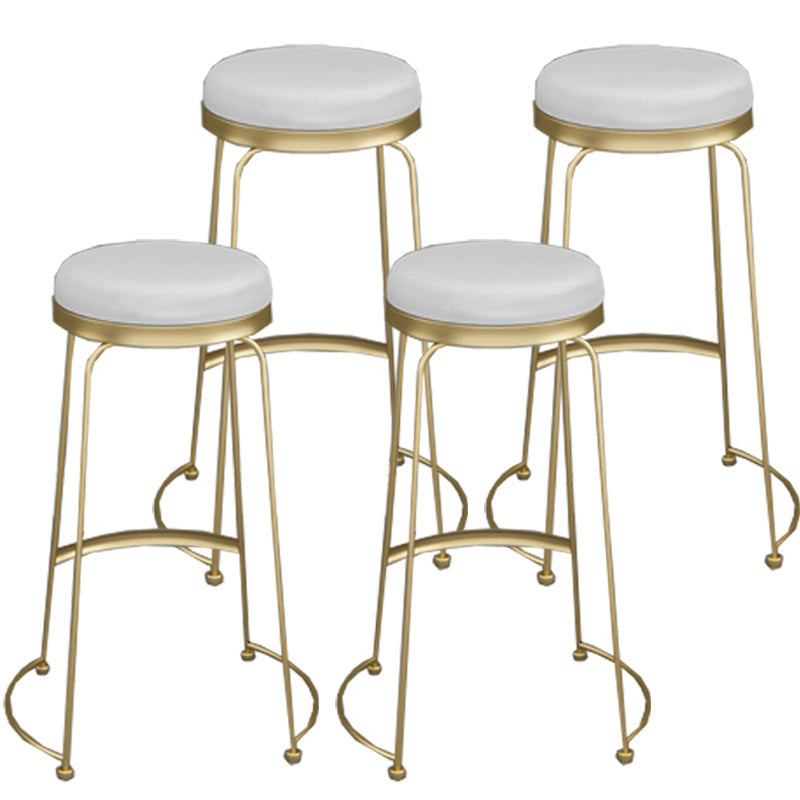 Armless Dining Stools Glam Upholstered Bar Stools with Metal Base White-Gold 4 Piece Set Clearhalo 'Bar Furniture' 'Bar Stools' 'bar_stools' 'furn' 'furn_bar_stools' 'Furniture' 'Kitchen & Dining Furniture' 7016542