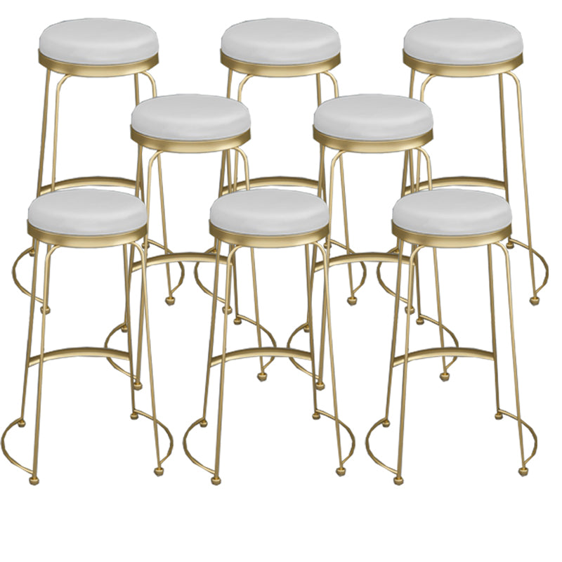 Armless Dining Stools Glam Upholstered Bar Stools with Metal Base White-Gold 8 Piece Set Clearhalo 'Bar Furniture' 'Bar Stools' 'bar_stools' 'furn' 'furn_bar_stools' 'Furniture' 'Kitchen & Dining Furniture' 7016544