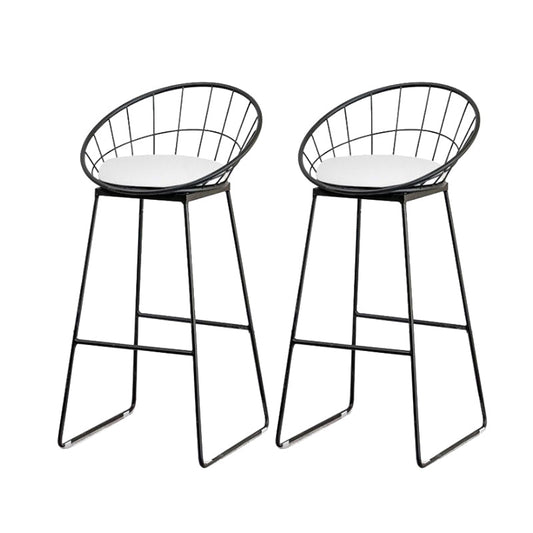 Low Back Dining Stools Round Armless Bar Stools with Footrest Black 2 Piece Set Sled