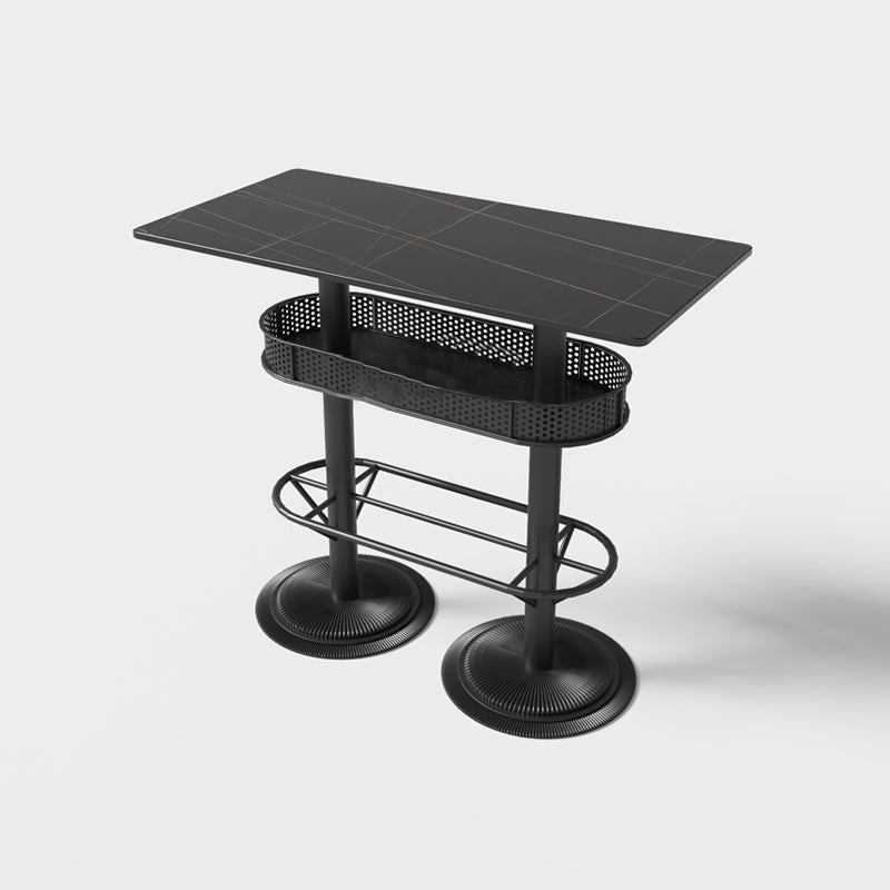 Industrial Style Bar Height Table Cafe Bar Dining Table with Storage Stone Rectangular Without Chairs Clearhalo 'Bar Furniture' 'Bar Tables' 'bar_tables' 'furn' 'furn_bar_tables' 'Furniture' 'Kitchen & Dining Furniture' 7016683