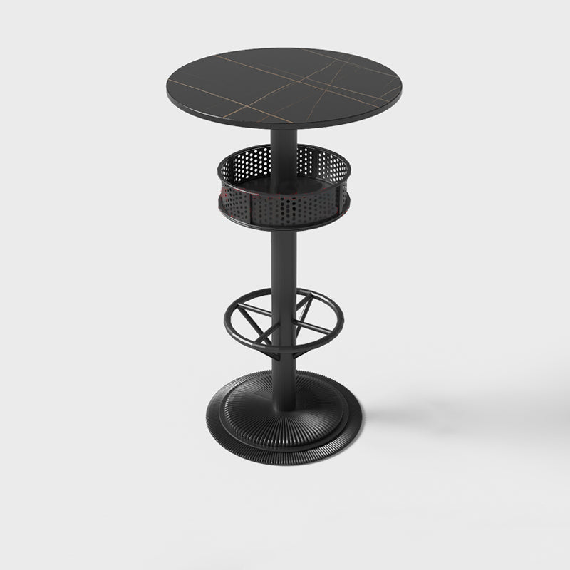 Industrial Style Bar Height Table Cafe Bar Dining Table with Storage Stone Round Without Chairs Clearhalo 'Bar Furniture' 'Bar Tables' 'bar_tables' 'furn' 'furn_bar_tables' 'Furniture' 'Kitchen & Dining Furniture' 7016689