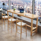 Modern Rectangle Bar Table Solid Wood Fixed Bistro Bar Desk with Footrest