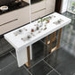 Glam Style Bar Table Rectangle Faux Marble Bar Dining Table with Double Pedestal
