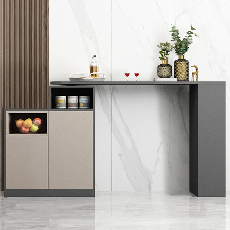 Contemporary Style Bar Table Wood Revolving Bar Wine Table with Storage 43.3"L x 15.7"W x 41.3"H Grey Without Chairs Clearhalo 'Bar Furniture' 'Bar Tables' 'bar_tables' 'furn' 'furn_bar_tables' 'Furniture' 'Kitchen & Dining Furniture' 7016831