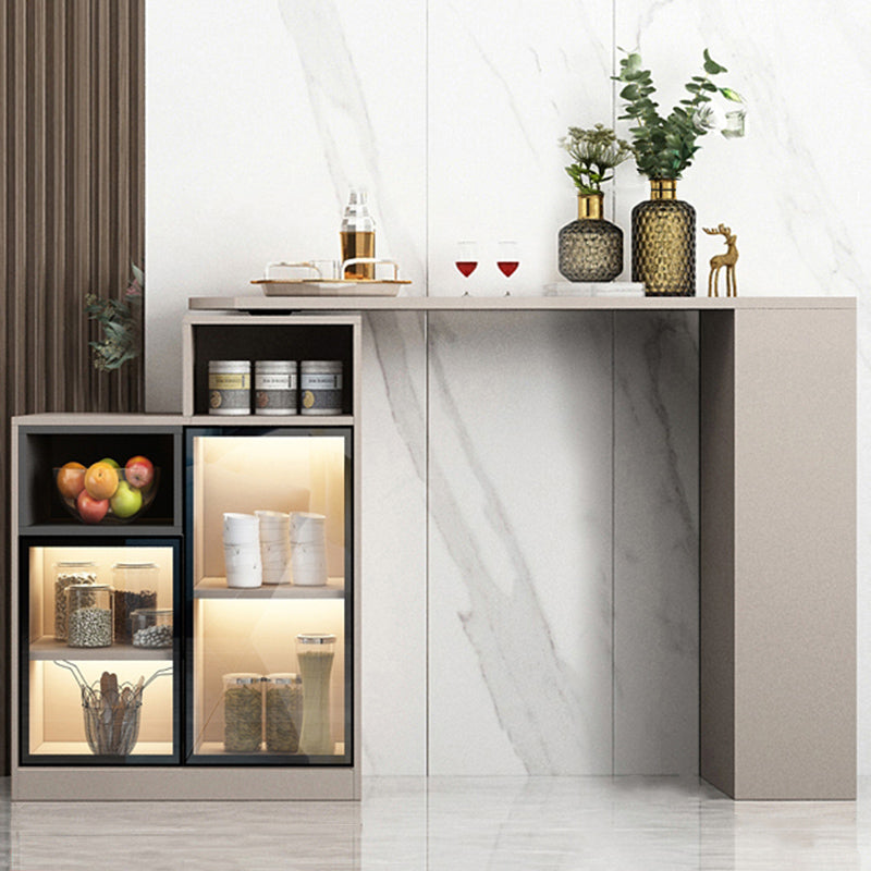 Contemporary Style Bar Table Wood Revolving Bar Wine Table with Storage 43.3"L x 15.7"W x 41.3"H Rose Gold Without Chairs Clearhalo 'Bar Furniture' 'Bar Tables' 'bar_tables' 'furn' 'furn_bar_tables' 'Furniture' 'Kitchen & Dining Furniture' 7016834