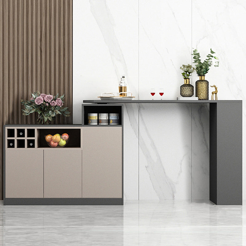 Contemporary Style Bar Table Wood Revolving Bar Wine Table with Storage 59.1"L x 15.7"W x 41.3"H Grey Without Chairs Clearhalo 'Bar Furniture' 'Bar Tables' 'bar_tables' 'furn' 'furn_bar_tables' 'Furniture' 'Kitchen & Dining Furniture' 7016836