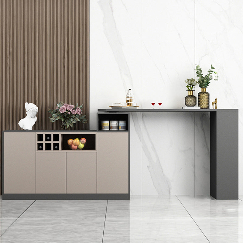 Contemporary Style Bar Table Wood Revolving Bar Wine Table with Storage 66.9"L x 15.7"W x 41.3"H Grey Without Chairs Clearhalo 'Bar Furniture' 'Bar Tables' 'bar_tables' 'furn' 'furn_bar_tables' 'Furniture' 'Kitchen & Dining Furniture' 7016842