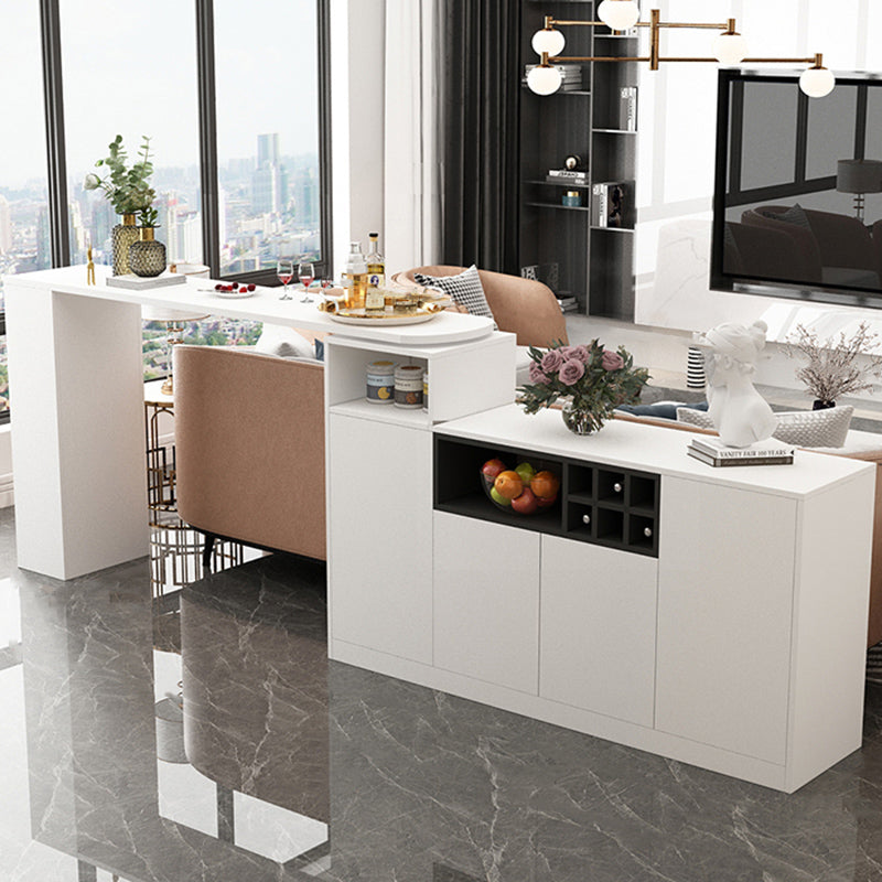 Contemporary Style Bar Table Wood Revolving Bar Wine Table with Storage 74.8"L x 15.7"W x 41.3"H White Without Chairs Clearhalo 'Bar Furniture' 'Bar Tables' 'bar_tables' 'furn' 'furn_bar_tables' 'Furniture' 'Kitchen & Dining Furniture' 7016850