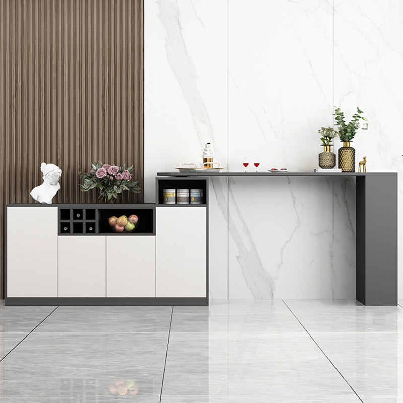Contemporary Style Bar Table Wood Revolving Bar Wine Table with Storage 74.8"L x 15.7"W x 41.3"H White-Gray Without Chairs Clearhalo 'Bar Furniture' 'Bar Tables' 'bar_tables' 'furn' 'furn_bar_tables' 'Furniture' 'Kitchen & Dining Furniture' 7016851