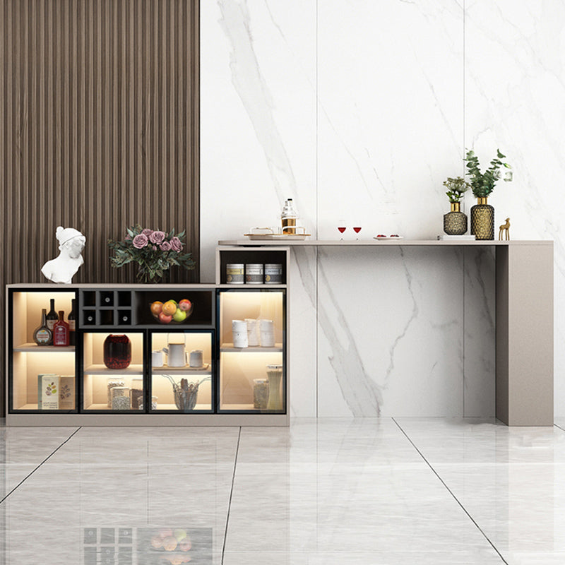 Contemporary Style Bar Table Wood Revolving Bar Wine Table with Storage 74.8"L x 15.7"W x 41.3"H Rose Gold Without Chairs Clearhalo 'Bar Furniture' 'Bar Tables' 'bar_tables' 'furn' 'furn_bar_tables' 'Furniture' 'Kitchen & Dining Furniture' 7016853