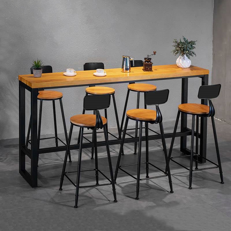 Industrial Style Rectangle Bar Table Solid Wood Bar Dining Table with Footrest Clearhalo 'Bar Furniture' 'Bar Tables' 'bar_tables' 'furn' 'furn_bar_tables' 'Furniture' 'Kitchen & Dining Furniture' 7016939
