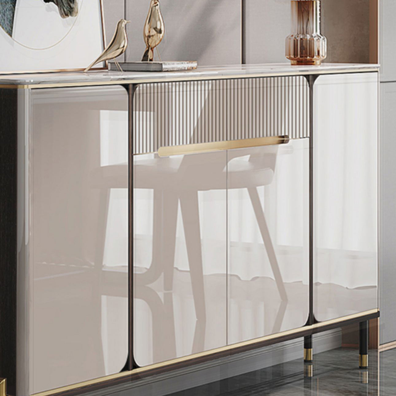 Scheda laterale moderna per scaffalature regolabili in pietra di calcolo con cassetti e armadi