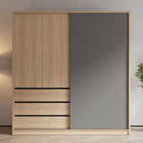Bedroom Sliding Door Storage Cabinet Light Wood Finish Modern Cabinet with Drawers Clearhalo 'Armoires & Wardrobes' 'armoires_wardrobes' 'Bedroom Furniture' 'furn' 'furn_armoires_wardrobes' 'Furniture' 7017288