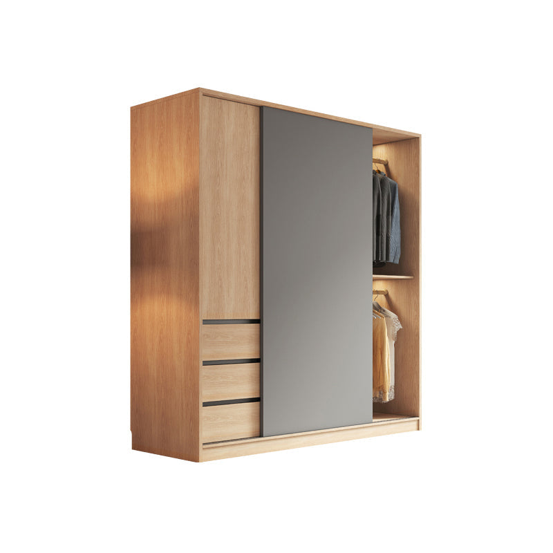 Bedroom Sliding Door Storage Cabinet Light Wood Finish Modern Cabinet with Drawers Armoire Clearhalo 'Armoires & Wardrobes' 'armoires_wardrobes' 'Bedroom Furniture' 'furn' 'furn_armoires_wardrobes' 'Furniture' 7017289