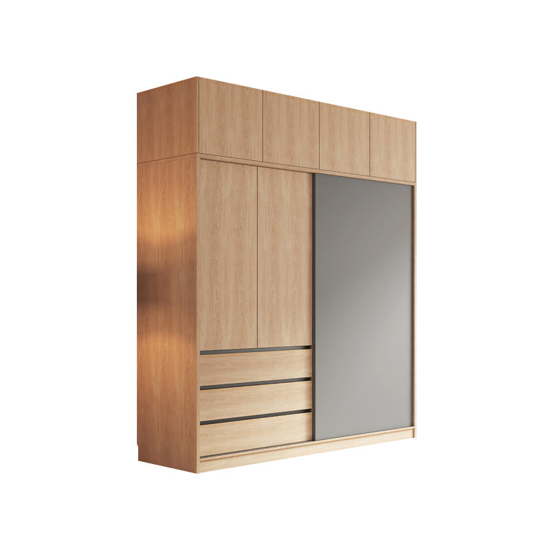 Bedroom Sliding Door Storage Cabinet Light Wood Finish Modern Cabinet with Drawers Armoire with Top Cabinet Clearhalo 'Armoires & Wardrobes' 'armoires_wardrobes' 'Bedroom Furniture' 'furn' 'furn_armoires_wardrobes' 'Furniture' 7017294