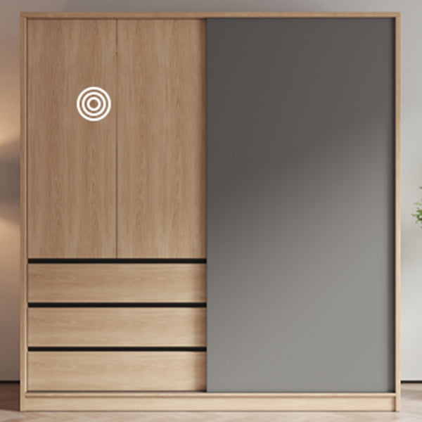 Bedroom Sliding Door Storage Cabinet Light Wood Finish Modern Cabinet with Drawers Clearhalo 'Armoires & Wardrobes' 'armoires_wardrobes' 'Bedroom Furniture' 'furn' 'furn_armoires_wardrobes' 'Furniture' 7017301