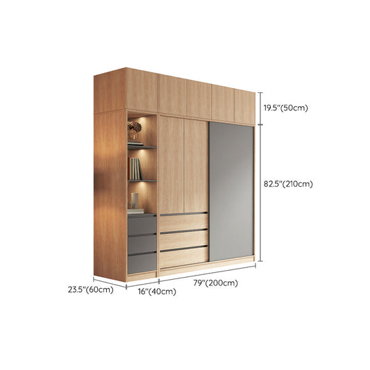 Bedroom Sliding Door Storage Cabinet Light Wood Finish Modern Cabinet with Drawers Clearhalo 'Armoires & Wardrobes' 'armoires_wardrobes' 'Bedroom Furniture' 'furn' 'furn_armoires_wardrobes' 'Furniture' 7017322