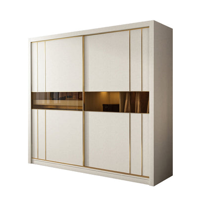Manufactured Wood White Wardrobe Modern Cabinet with Sliding Doors