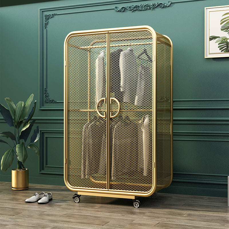 Contemporary Wardrobe Cabinet Metal Wardrobe Closet for Bedroom 50"L x 20"W x 75"H Gold Clearhalo 'Armoires & Wardrobes' 'armoires_wardrobes' 'Bedroom Furniture' 'furn' 'furn_armoires_wardrobes' 'Furniture' 7017545