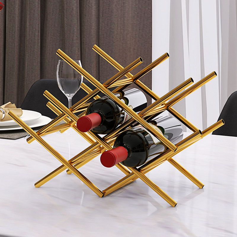 Modern Simple Tabletop Wine Rack Golden Geometry Wine Bottle Rack for Kitchen