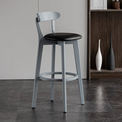 Gray Wood Bar Stools Industrial Style Armless Stool with Low Back