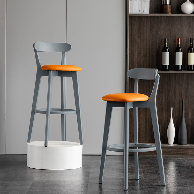 Gray Wood Bar Stools Industrial Style Armless Stool with Low Back