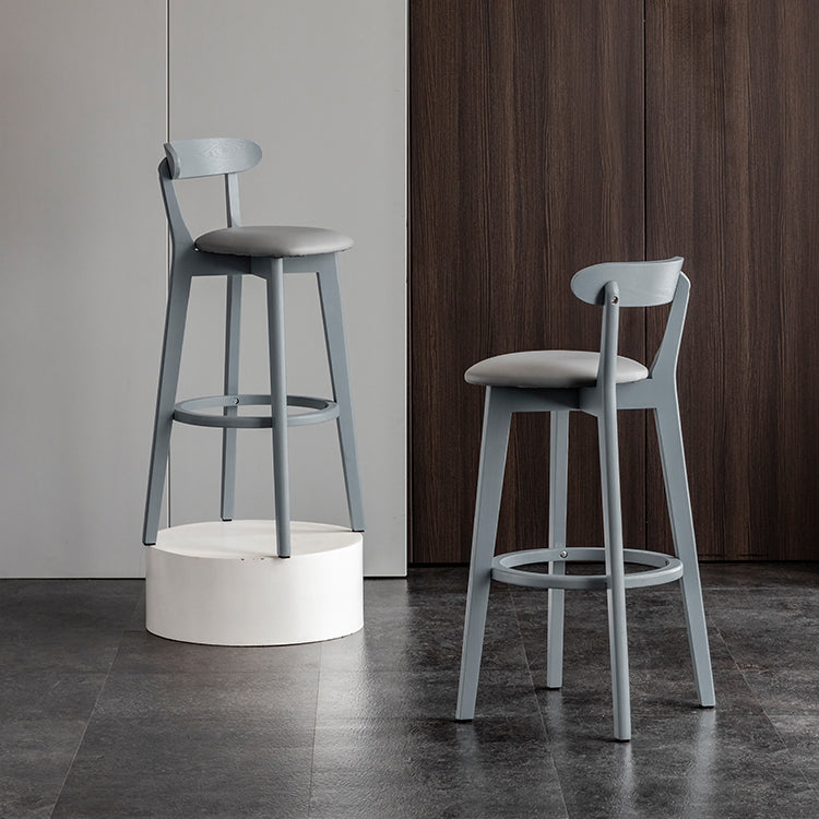 Gray Wood Bar Stools Industrial Style Armless Stool with Low Back