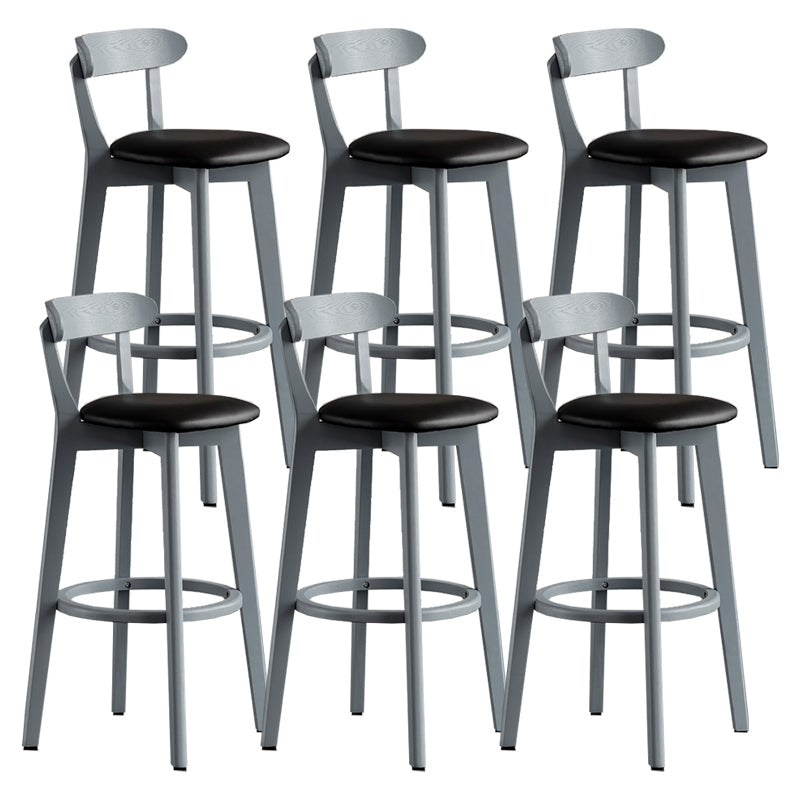 Gray Wood Bar Stools Industrial Style Armless Stool with Low Back