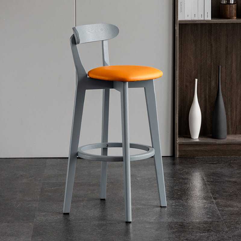 Gray Wood Bar Stools Industrial Style Armless Stool with Low Back