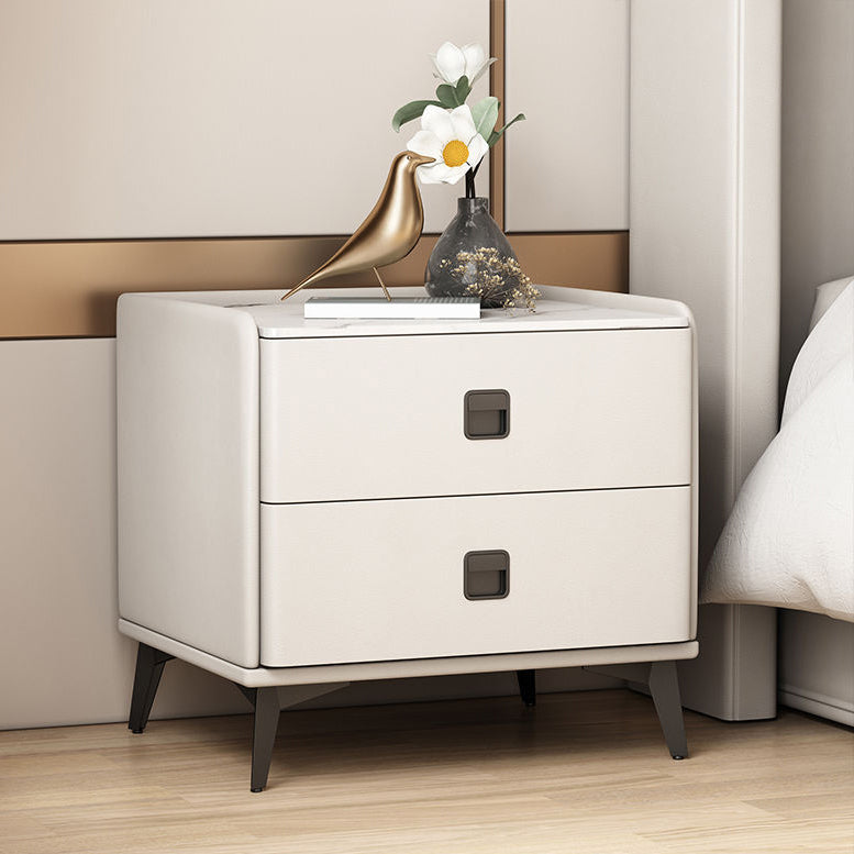 Contemporary Accent Table Nightstand Stone Night Table with 2 Drawers 10"L x 16"W x 18.5"H Off-White 1 Piece Clearhalo 'Bedroom Furniture' 'furn' 'furn_night_stand' 'Furniture' 'night_stand' 'Nightstands' 7018140