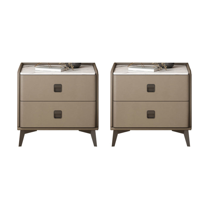 Contemporary Accent Table Nightstand Stone Night Table with 2 Drawers 10"L x 16"W x 18.5"H Medium Grey 2 Piece Set Clearhalo 'Bedroom Furniture' 'furn' 'furn_night_stand' 'Furniture' 'night_stand' 'Nightstands' 7018146