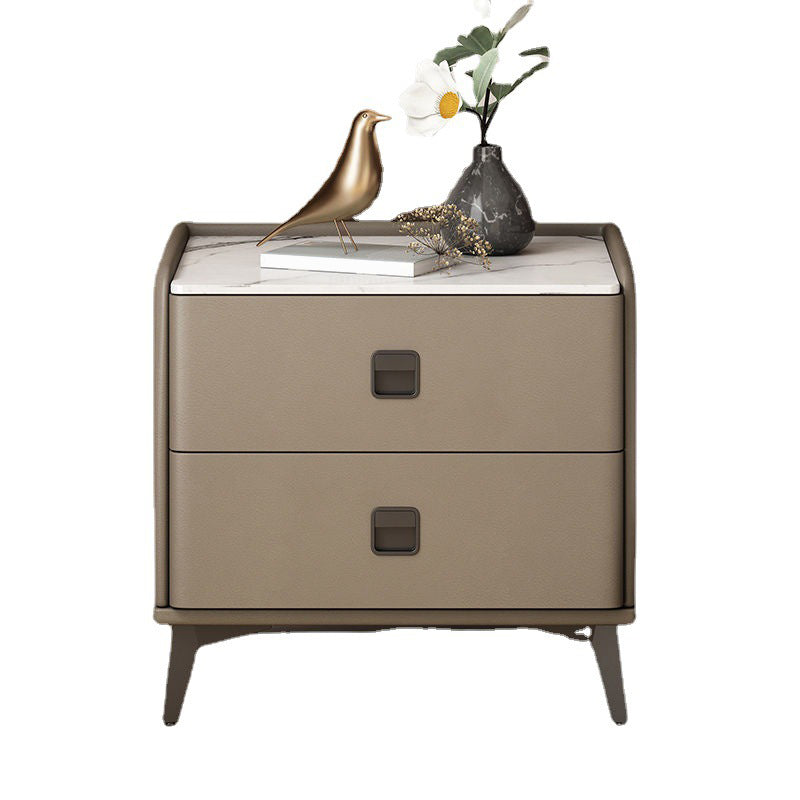 Contemporary Accent Table Nightstand Stone Night Table with 2 Drawers Clearhalo 'Bedroom Furniture' 'furn' 'furn_night_stand' 'Furniture' 'night_stand' 'Nightstands' 7018147