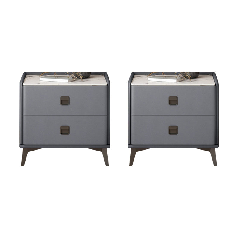 Contemporary Accent Table Nightstand Stone Night Table with 2 Drawers 10"L x 16"W x 18.5"H Gray Blue 2 Piece Set Clearhalo 'Bedroom Furniture' 'furn' 'furn_night_stand' 'Furniture' 'night_stand' 'Nightstands' 7018150