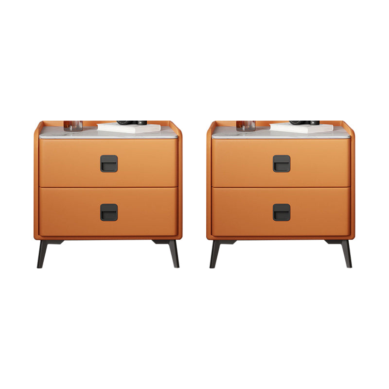 Contemporary Accent Table Nightstand Stone Night Table with 2 Drawers 10"L x 16"W x 18.5"H Orange 2 Piece Set Clearhalo 'Bedroom Furniture' 'furn' 'furn_night_stand' 'Furniture' 'night_stand' 'Nightstands' 7018153