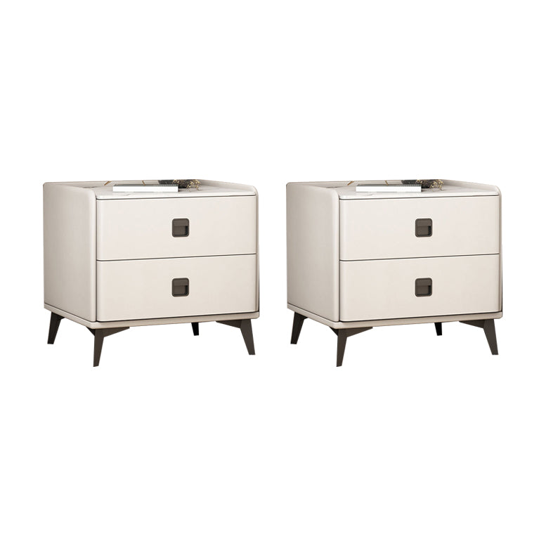 Contemporary Accent Table Nightstand Stone Night Table with 2 Drawers 14"L x 16"W x 18.5"H Off-White 2 Piece Set Clearhalo 'Bedroom Furniture' 'furn' 'furn_night_stand' 'Furniture' 'night_stand' 'Nightstands' 7018171