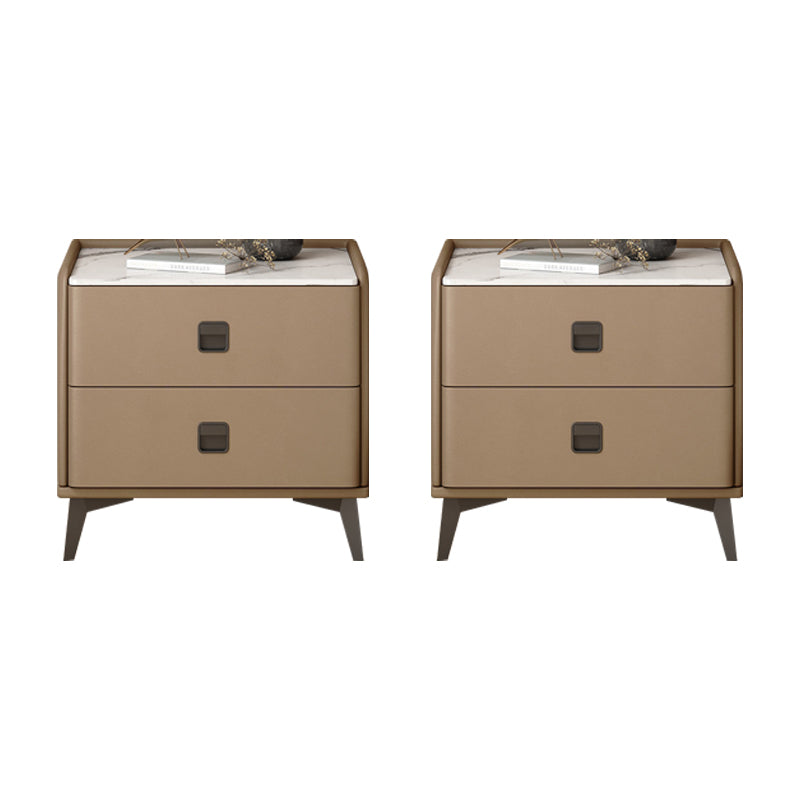 Contemporary Accent Table Nightstand Stone Night Table with 2 Drawers 14"L x 16"W x 18.5"H Khaki 2 Piece Set Clearhalo 'Bedroom Furniture' 'furn' 'furn_night_stand' 'Furniture' 'night_stand' 'Nightstands' 7018176